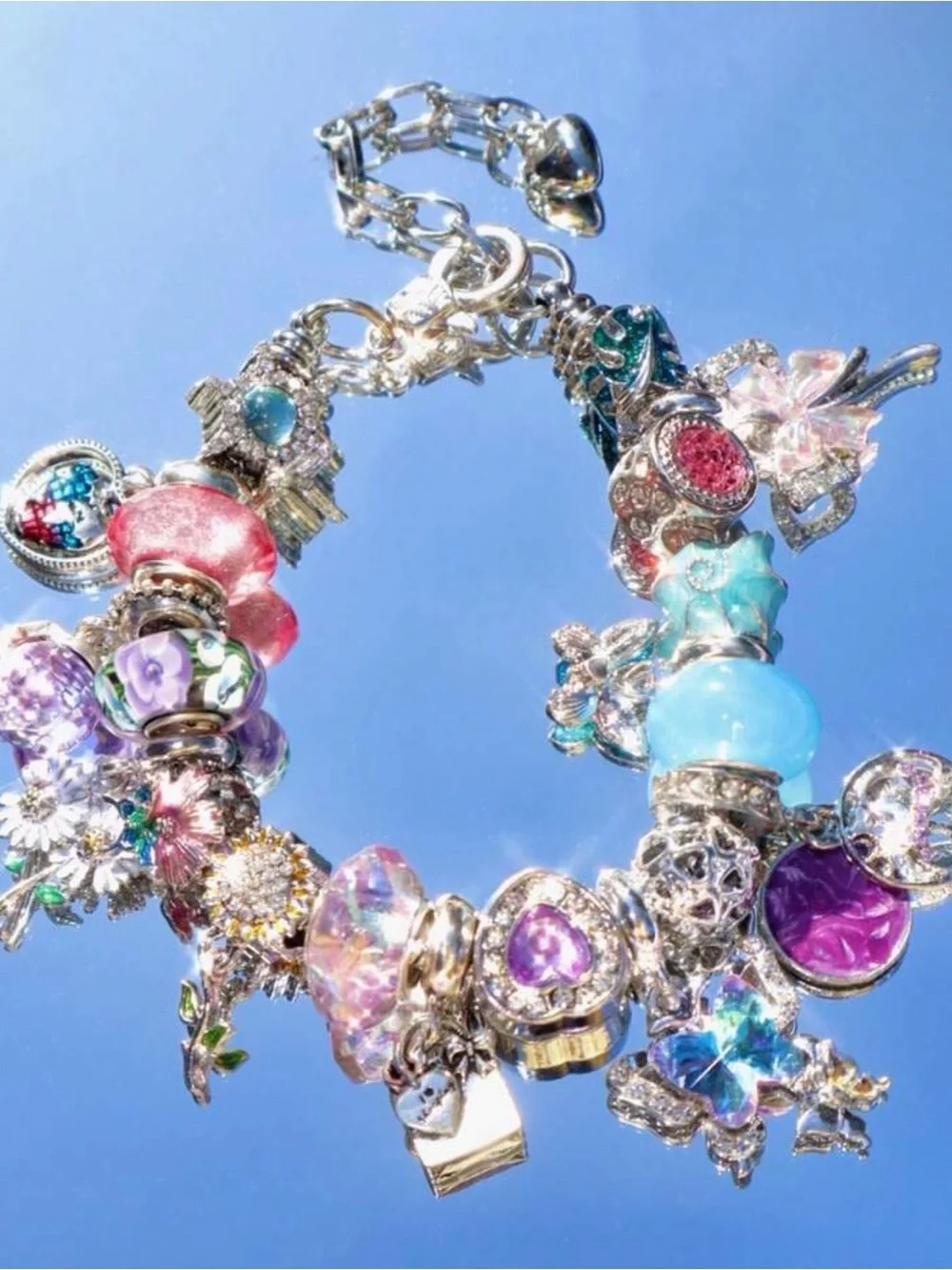 Silver Multi-Charm Pastel Bracelet - Women Jewelry
